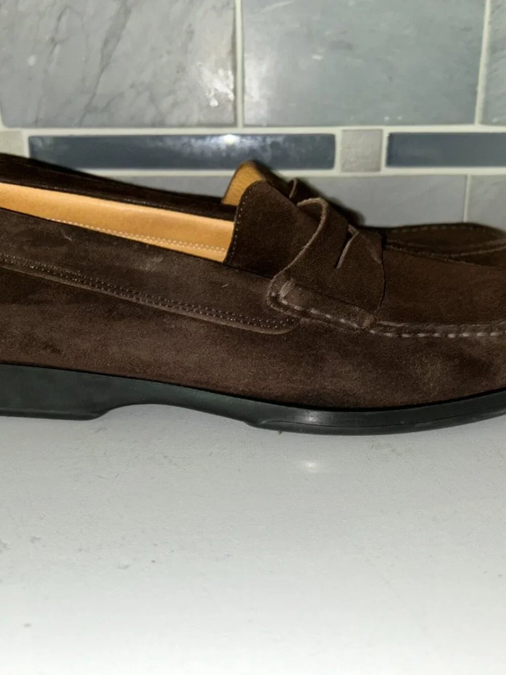 Barneys New York Men's 10.5 Brown Sued Penny Loafers style 2241